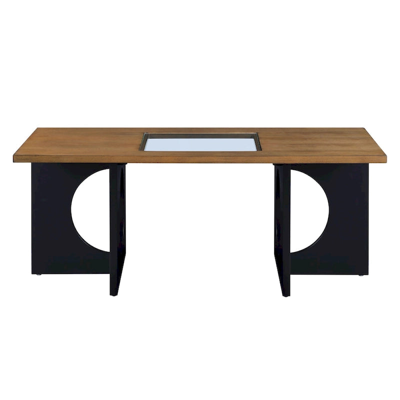 47 Contemporary Wood Rectangular Coffee Table with Clear Tempered Glass Top, Black and Light Espresso Top