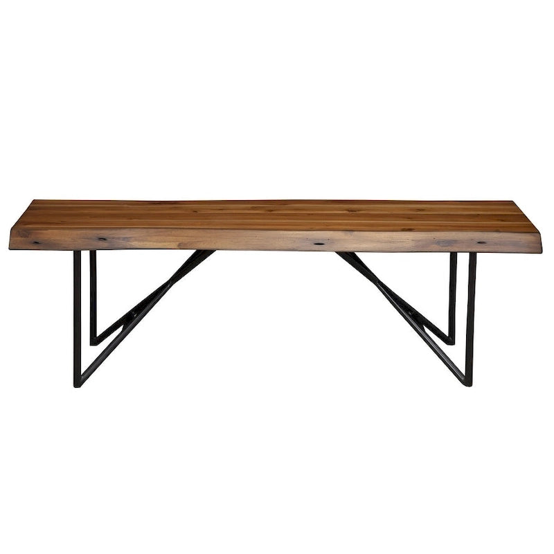 55 Brown and Black Solid Wood Dining Bench