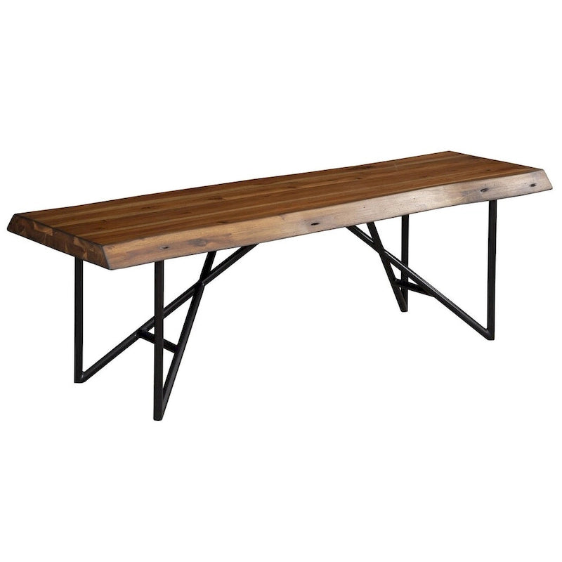 55 Brown and Black Solid Wood Dining Bench