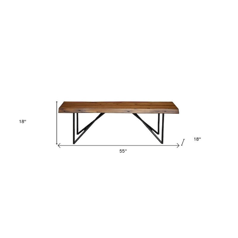 55 Brown and Black Solid Wood Dining Bench