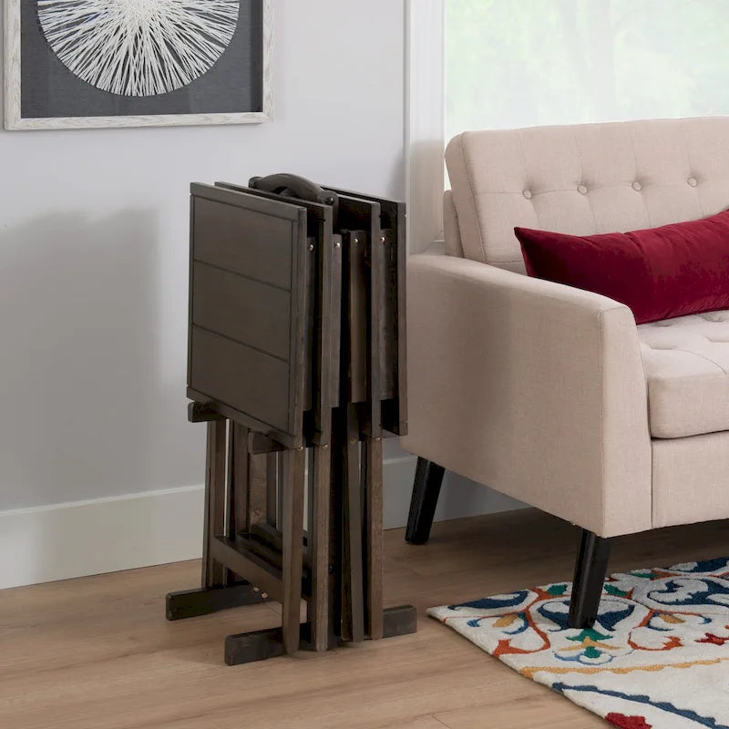 4-Piece Folding Tray Table Set with Stand - 26.5 - Gray