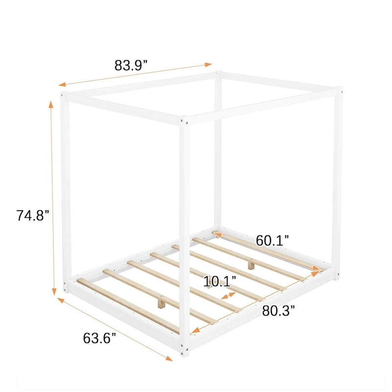 Modern Low Canopy Platform Bed, Wooden Canopy Bed Frame with Support Legs, for Kids Teens Adults, No Box Spring Needed