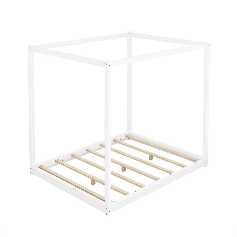 Modern Low Canopy Platform Bed, Wooden Canopy Bed Frame with Support Legs, for Kids Teens Adults, No Box Spring Needed
