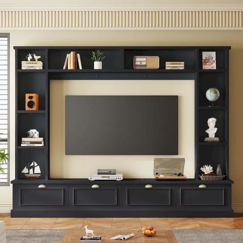 Black 104.2 Large Wall Unit with Bookshelves & Cabinets for TVs Up to 78