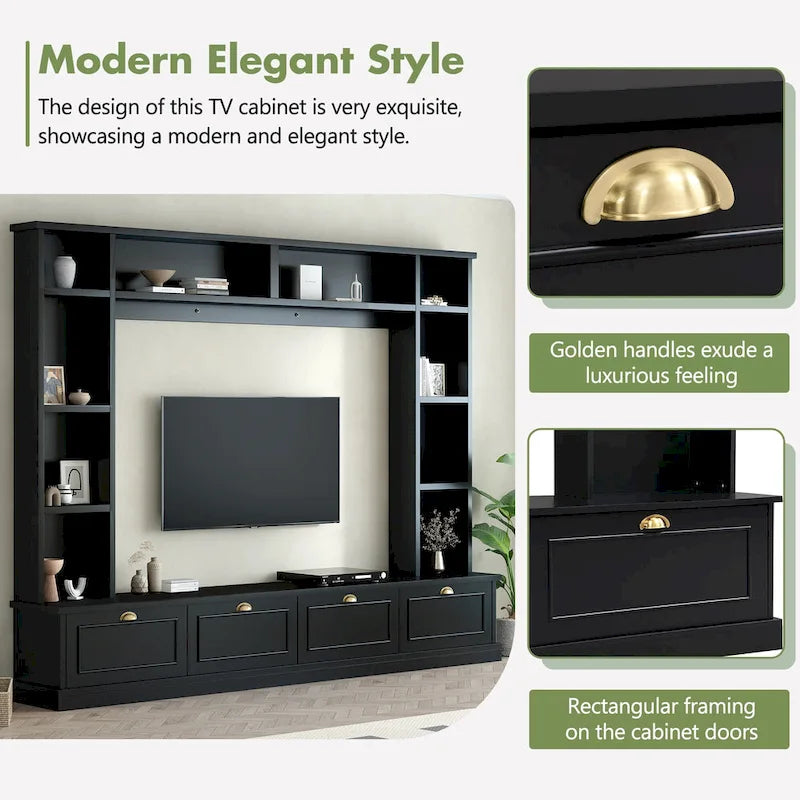Black 104.2 Large Wall Unit with Bookshelves & Cabinets for TVs Up to 78