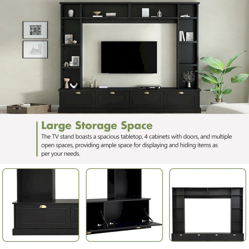 Black 104.2 Large Wall Unit with Bookshelves & Cabinets for TVs Up to 78