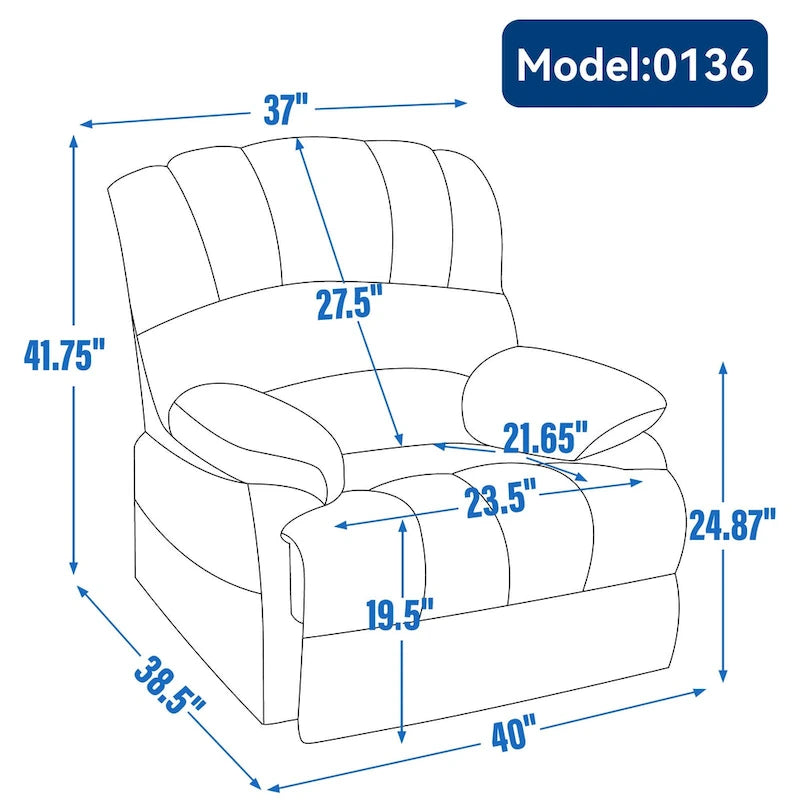 Fauteuil inclinable manuel surdimensionné marron avec inclinaison à 155°, assemblage facile et design généreux pour votre salon.