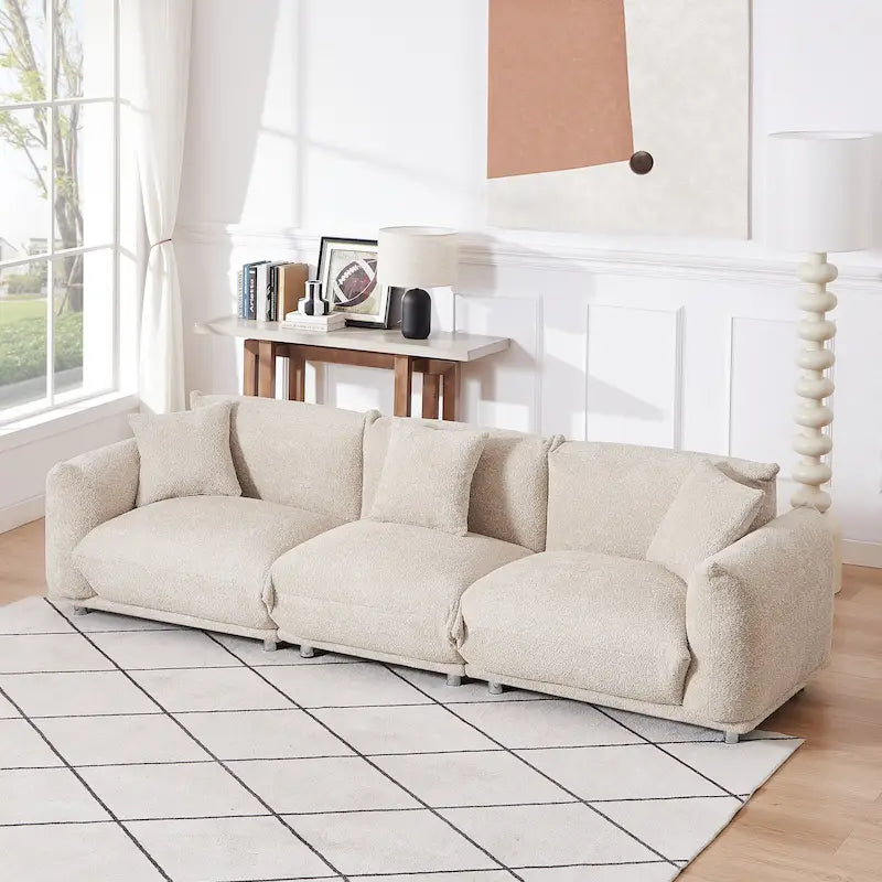Oversized 3-seater Sofa with Metal Legs and Solid Wood Frame for Living Room
