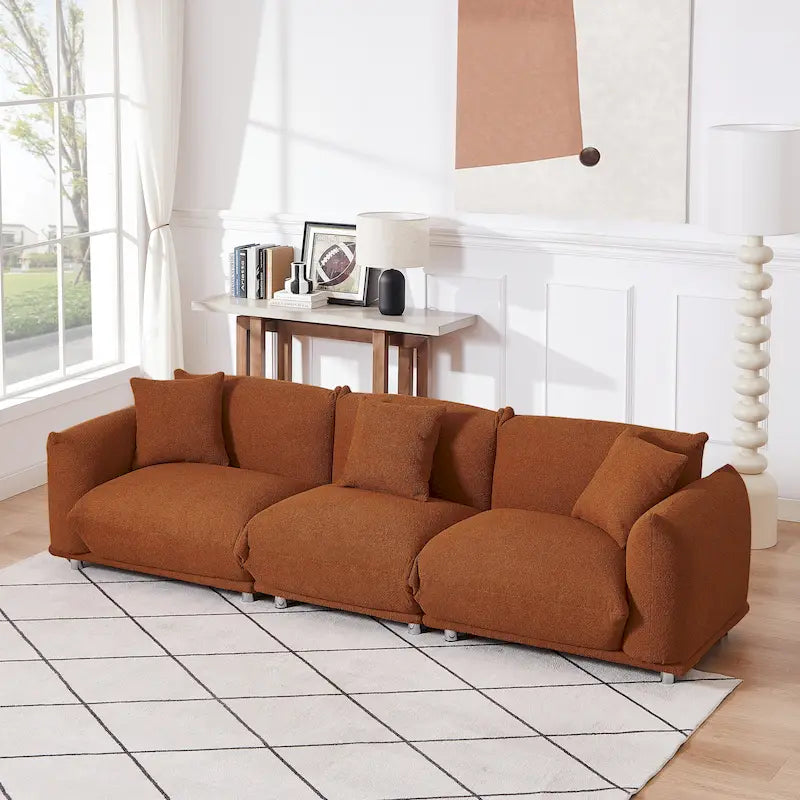 Oversized 3-seater Sofa with Metal Legs and Solid Wood Frame for Living Room