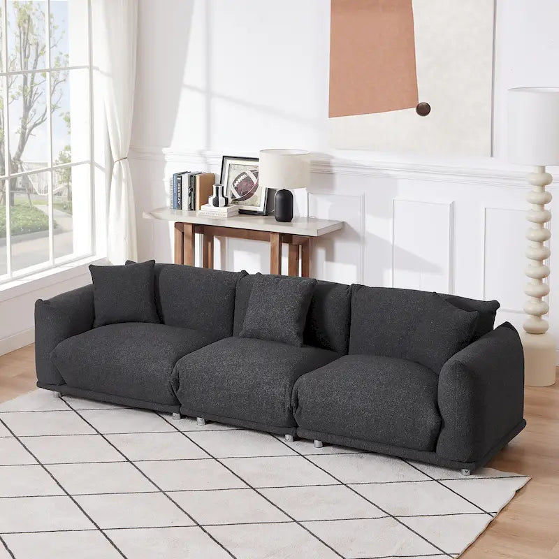 Oversized 3-seater Sofa with Metal Legs and Solid Wood Frame for Living Room