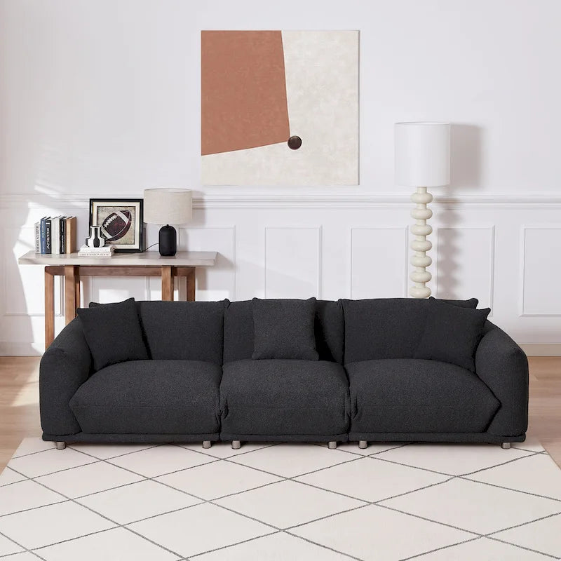 Oversized 3-seater Sofa with Metal Legs and Solid Wood Frame for Living Room
