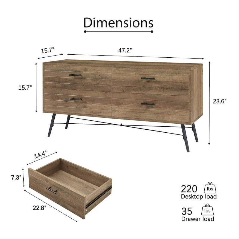4-Drawer Horizontal Dresser, Dressers Bedroom Furniture Large Storage Tower Unit for Bedroom, Closet Living Room