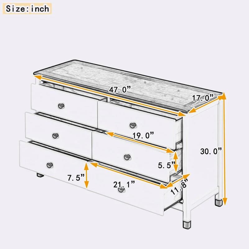 Wooden Storage Dresser with 6 Drawers