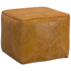 Pouf carré contemporain en cuir véritable marron