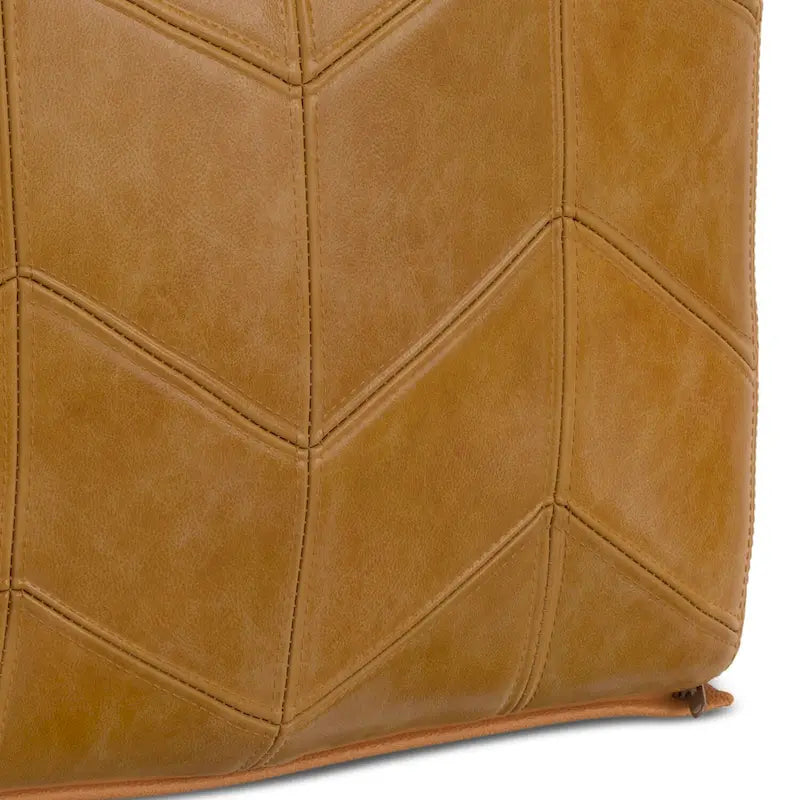 Pouf carré contemporain en cuir véritable marron