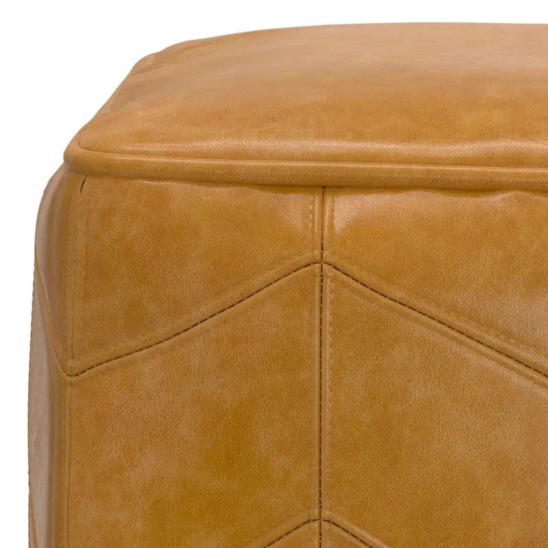 Pouf carré contemporain en cuir véritable marron