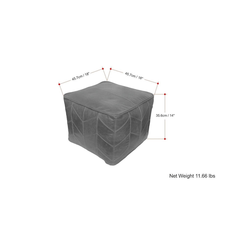 Pouf carré contemporain en cuir véritable marron