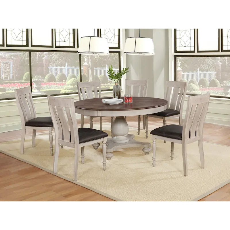 Table de salle à manger ronde en chêne cérusé - Chêne cérusé et blanc