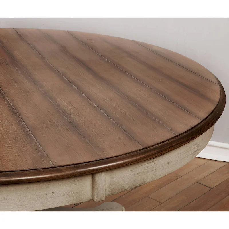 Table de salle à manger ronde en chêne cérusé - Chêne cérusé et blanc