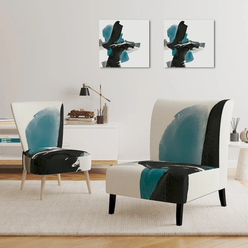 Fauteuil de salon moderne géométrique noir, bleu et vert - Fauteuil
