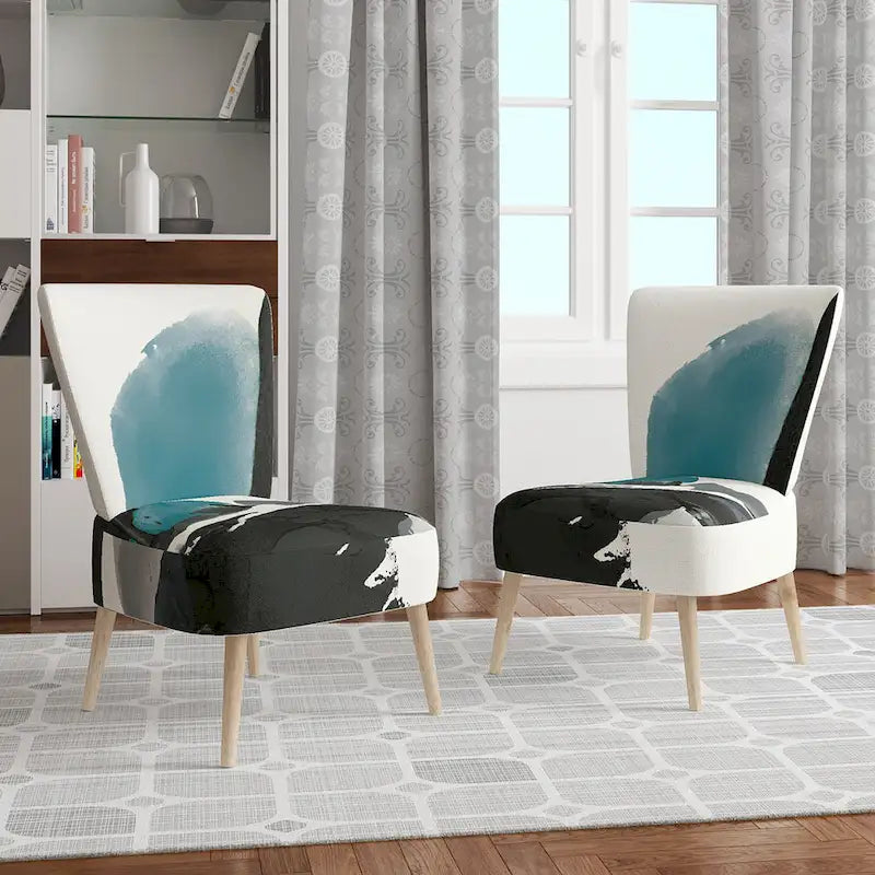 Fauteuil de salon moderne géométrique noir, bleu et vert - Fauteuil