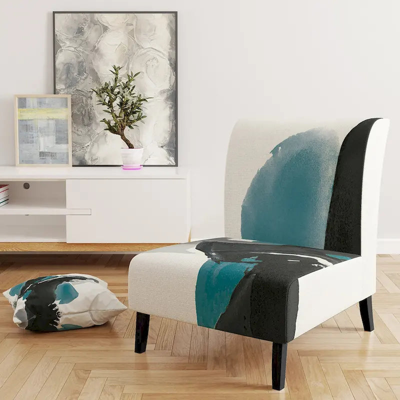Fauteuil de salon moderne géométrique noir, bleu et vert - Fauteuil