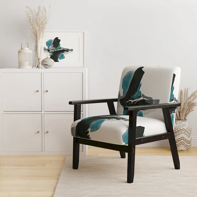 Fauteuil de salon moderne géométrique noir, bleu et vert - Fauteuil