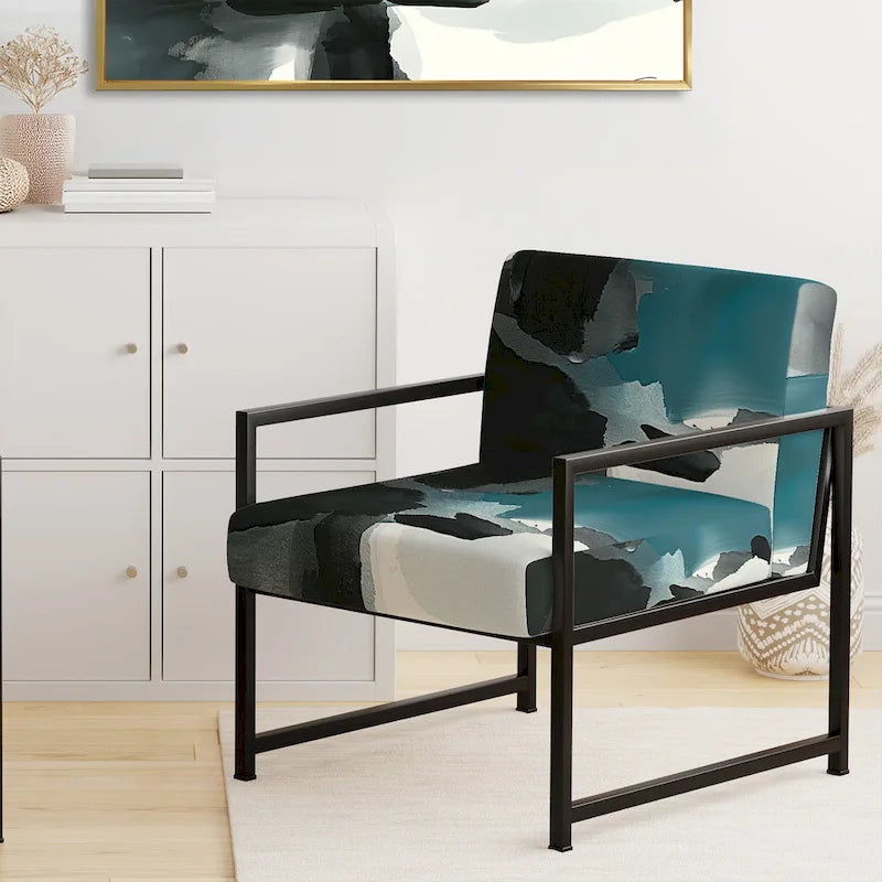 Fauteuil de salon moderne géométrique noir, bleu et vert - Fauteuil