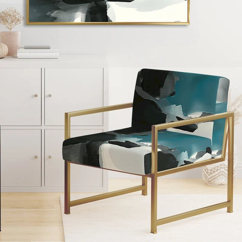 Fauteuil de salon moderne géométrique noir, bleu et vert - Fauteuil