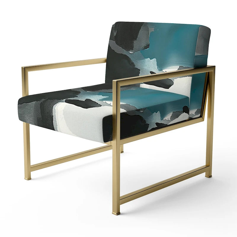 Fauteuil de salon moderne géométrique noir, bleu et vert - Fauteuil