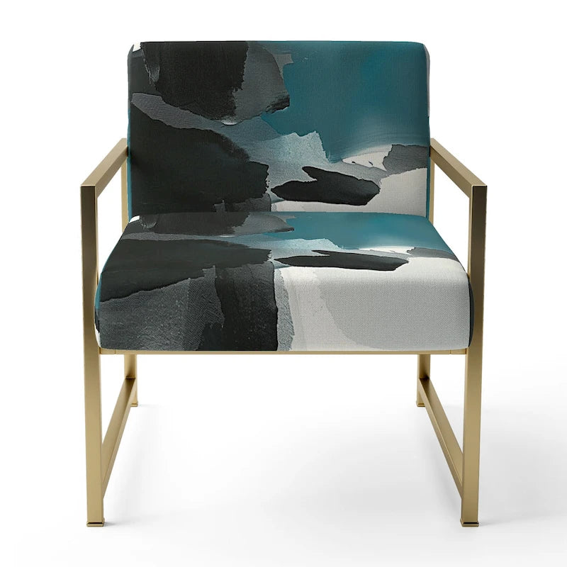 Fauteuil de salon moderne géométrique noir, bleu et vert - Fauteuil