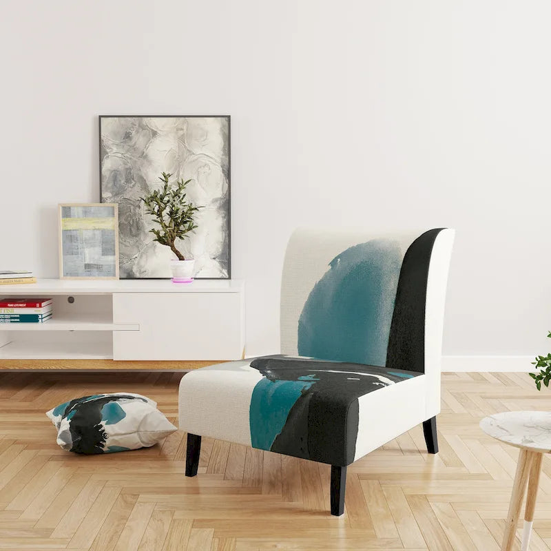 Fauteuil de salon moderne géométrique noir, bleu et vert - Fauteuil