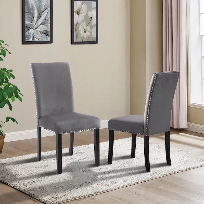 Contemporary Velvet Dining Chair with Nailhead Trim, Set of 2