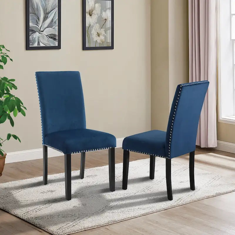 Contemporary Velvet Dining Chair with Nailhead Trim, Set of 2