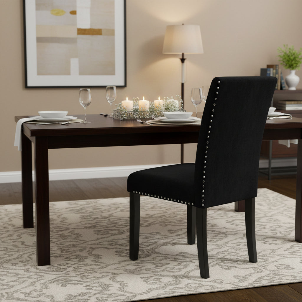 Contemporary Velvet Dining Chair with Nailhead Trim, Set of 2