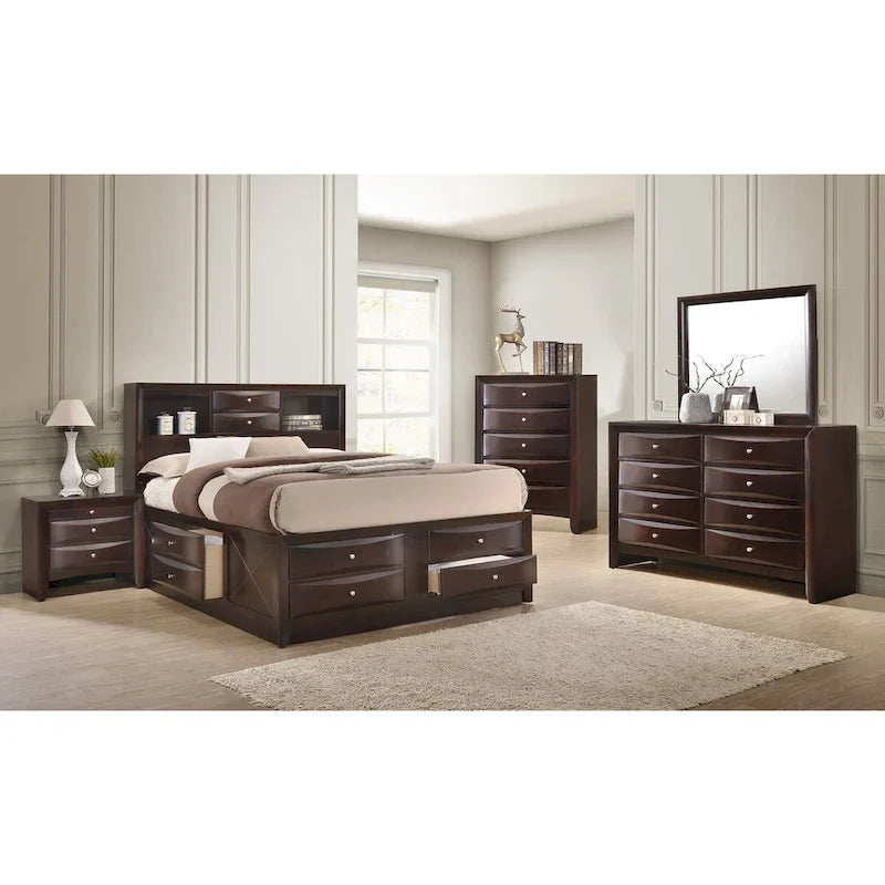 Dark Cherry Bookcase Storage Platform Bed