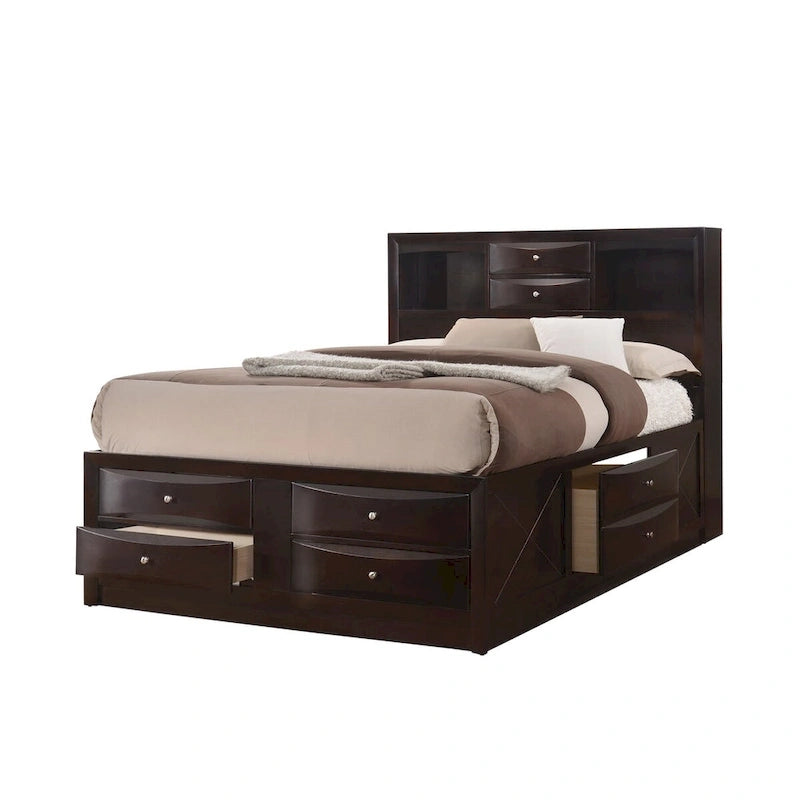 Dark Cherry Bookcase Storage Platform Bed