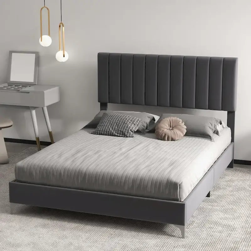 Bed Frame, with Adjustable Headboard, No Box Spring Needed, Load Up to 800Lbs
