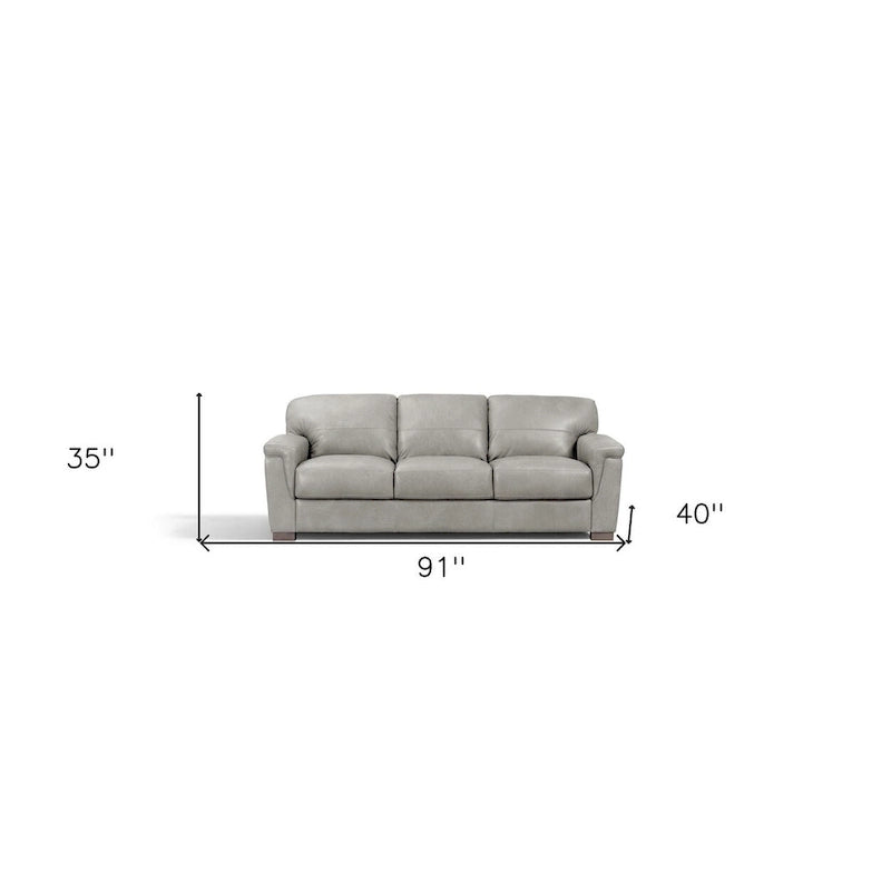 Gray Leather Sofa With Black Legs