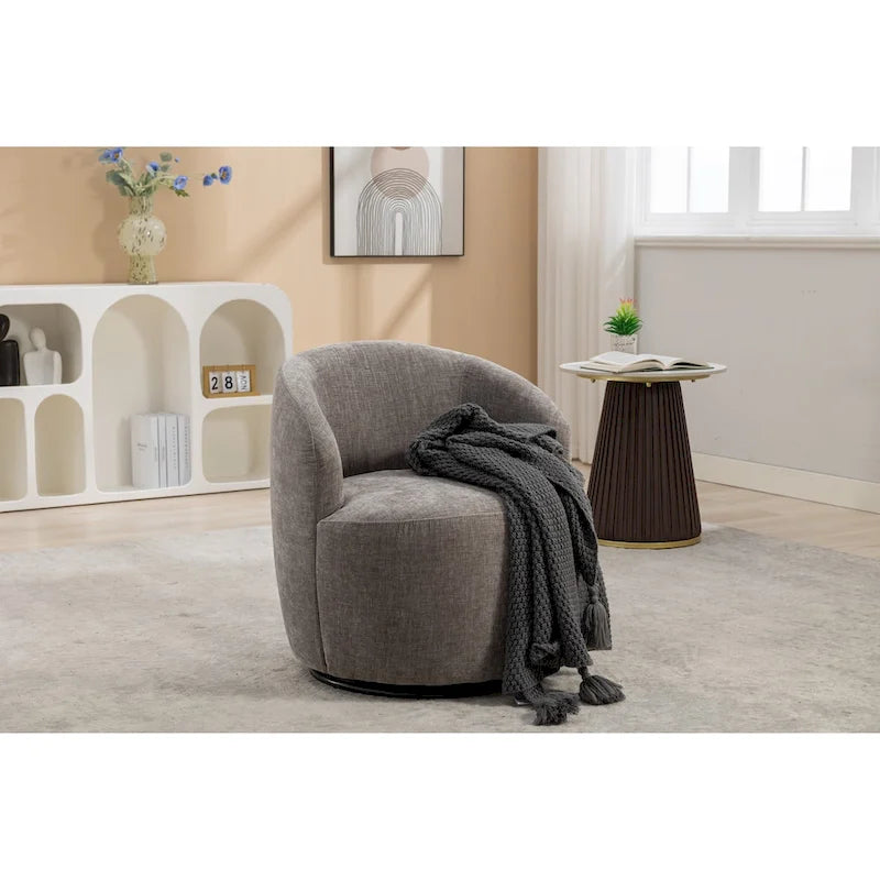 Fauteuil pivotant d'appoint en tissu avec anneau en métal thermolaqué noir