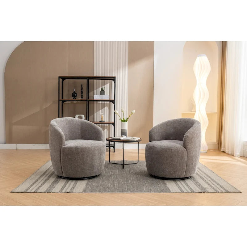 Fauteuil pivotant d'appoint en tissu avec anneau en métal thermolaqué noir