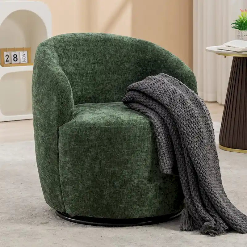 Fauteuil pivotant d'appoint en tissu avec anneau en métal thermolaqué noir