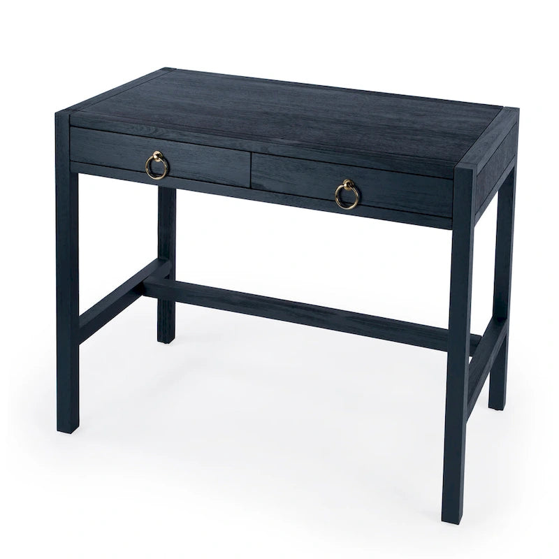 Bureau d'écriture 2 tiroirs marron/blanc/bleu – Acacia et MDF, Simple