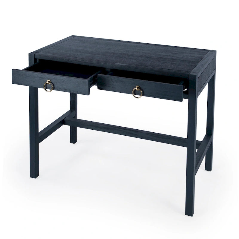 Bureau d'écriture 2 tiroirs marron/blanc/bleu – Acacia et MDF, Simple