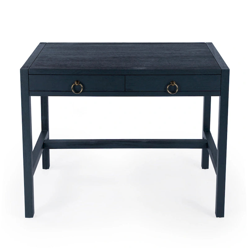 Bureau d'écriture 2 tiroirs marron/blanc/bleu – Acacia et MDF, Simple