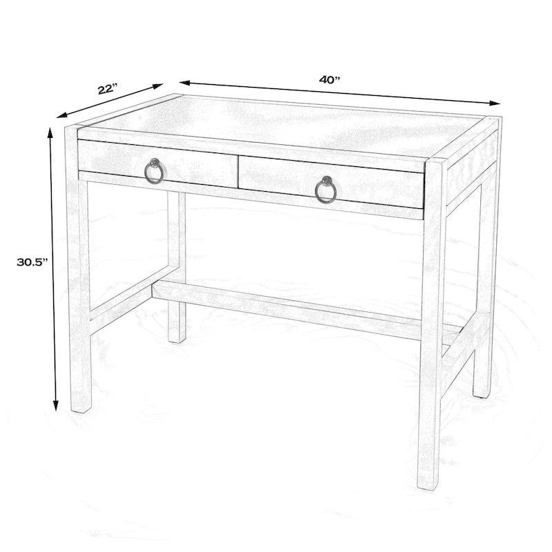 Bureau d'écriture 2 tiroirs marron/blanc/bleu – Acacia et MDF, Simple