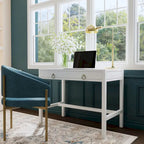 Bureau d'écriture 2 tiroirs marron/blanc/bleu – Acacia et MDF, Simple