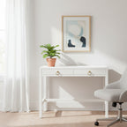 Bureau d'écriture 2 tiroirs marron/blanc/bleu – Acacia et MDF, Simple