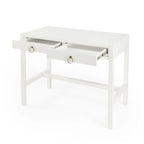 Bureau d'écriture 2 tiroirs marron/blanc/bleu – Acacia et MDF, Simple