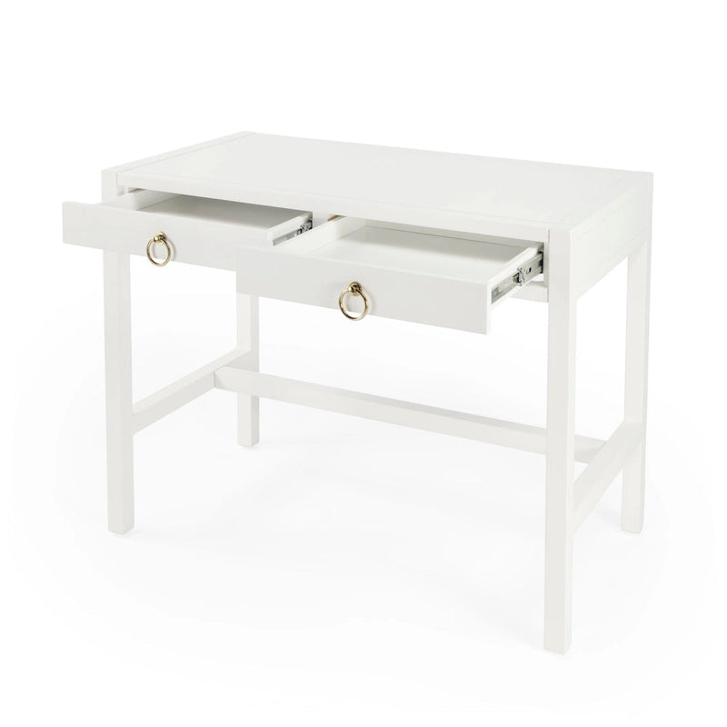 Bureau d'écriture 2 tiroirs marron/blanc/bleu – Acacia et MDF, Simple